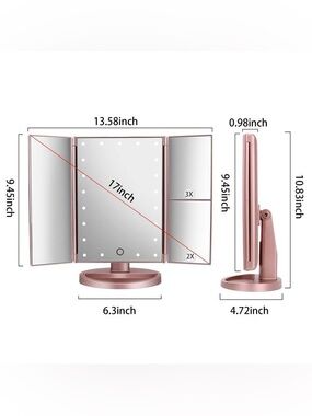 DeWEISN Tri-Fold Lighted Vanity Makeup Mirror Pink